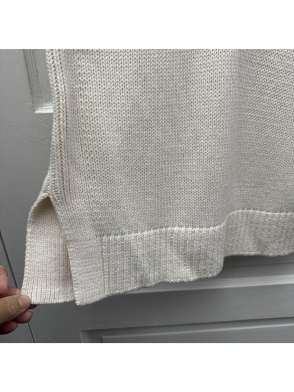LOFT XS Sleeveless Sweater Vest Ivory Cotton Blend V Neck Tunic Side Slits - Picture 4 of 8